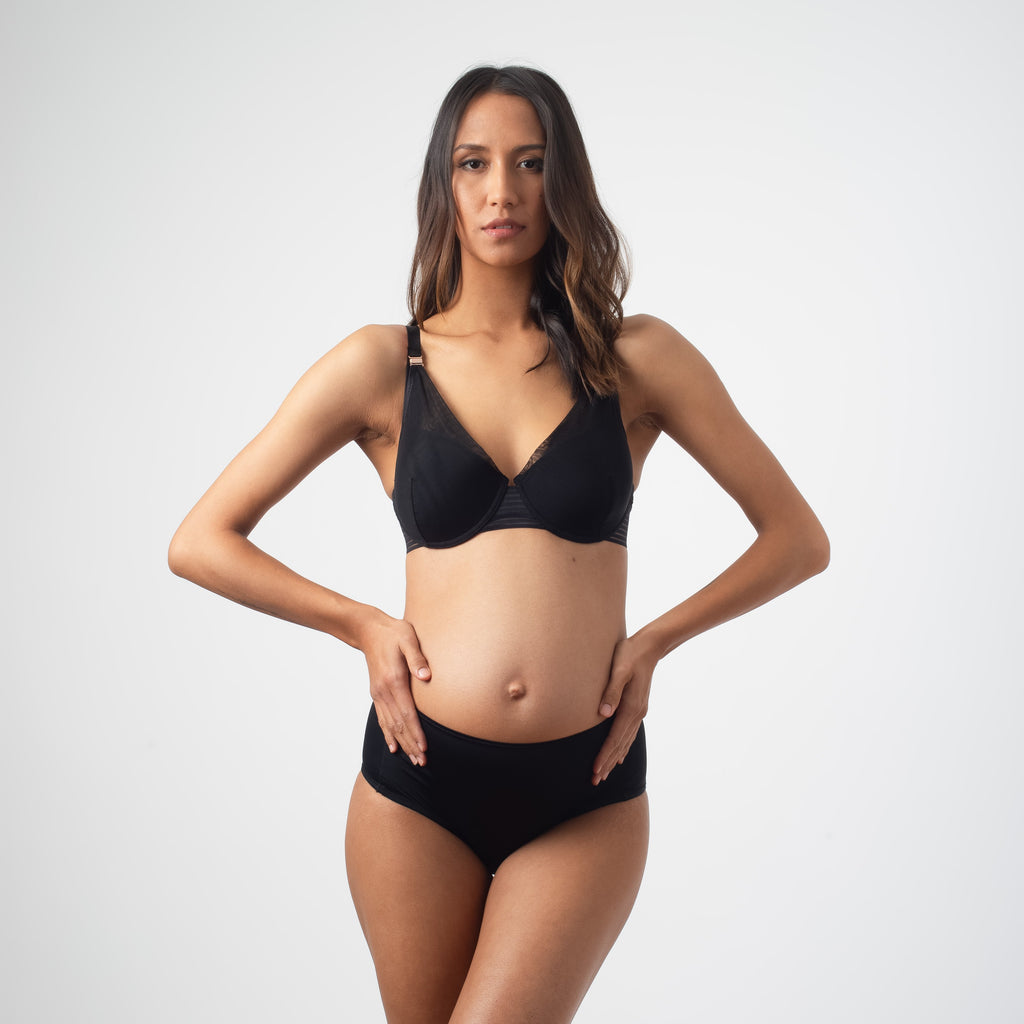 AMBITION PLUNGE BLACK CONTOUR NURSING Breastfeeding pregnancy BRA - FLEXI UNDERWIRE with ambition high waisted bikini